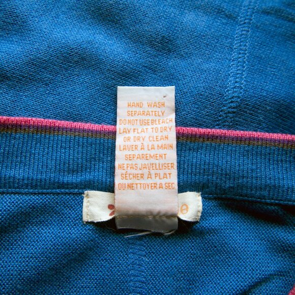 Blue Cropped Cardigan with Dolman Sleeves and Contrast Trim Size Small by Tulle - Picture 8 of 9